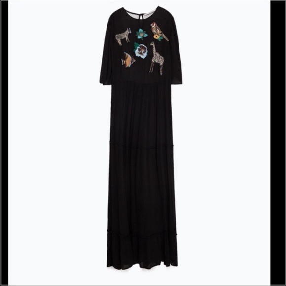 Zara Basic Rare Embroidered Animal Mesh Back Maxi - Picture 4 of 16